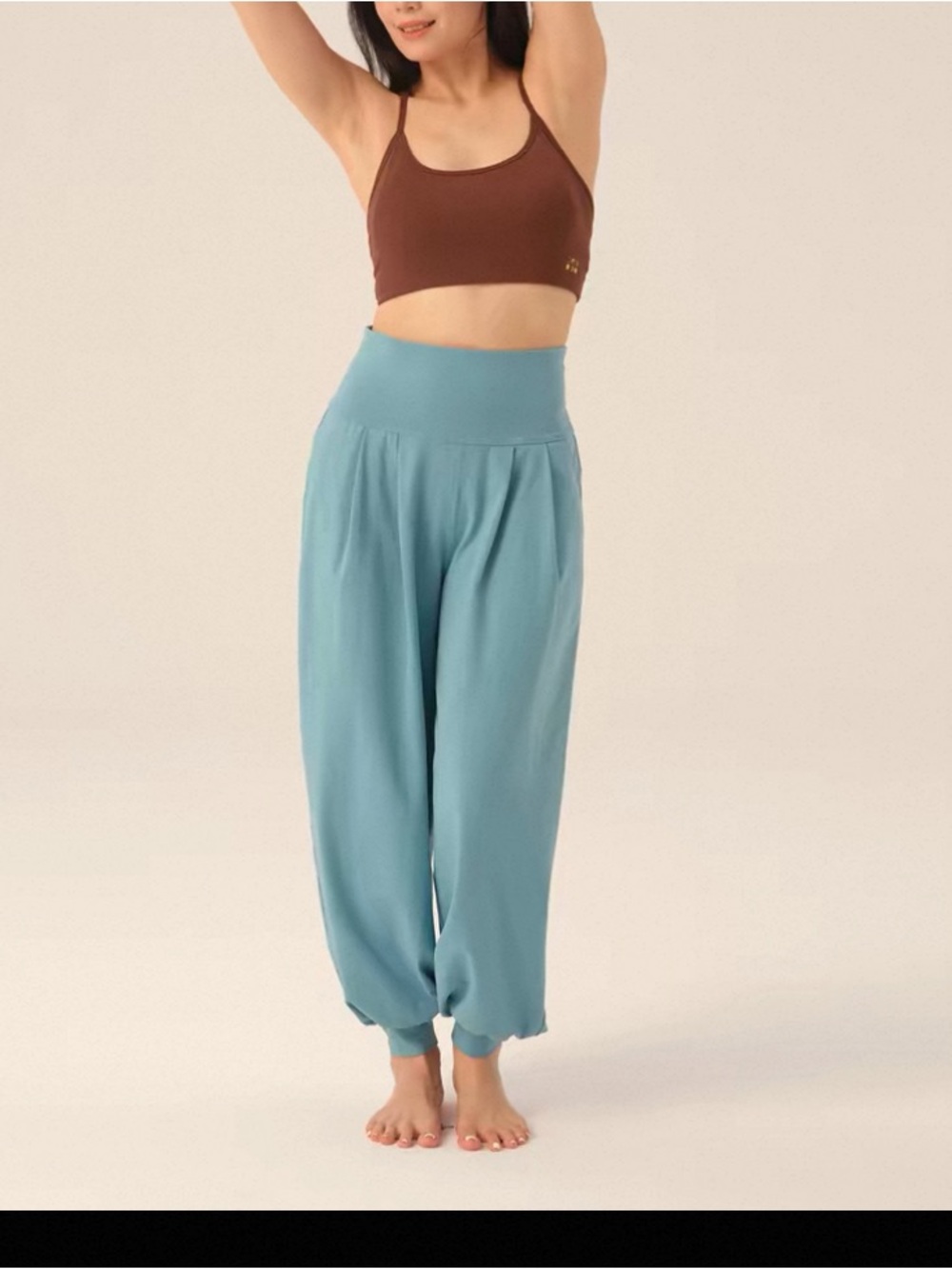High-Waist Pleated/Yoga Harem Pants Yoggers in Aqua Blue